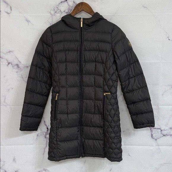 Michael Kors Quilted Packable Down Jacket Black Hooded Puffer Women’s Small - Picture 8 of 11
